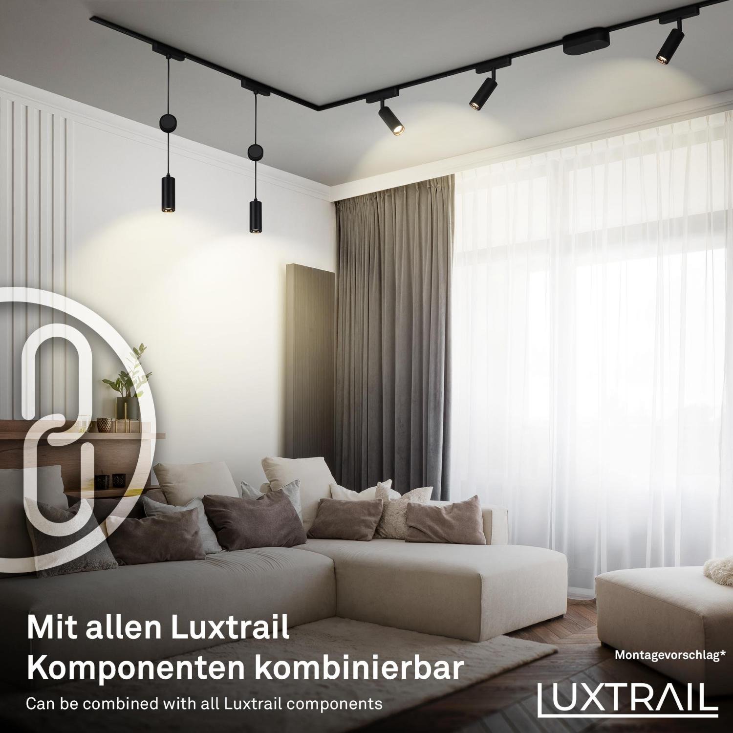 BRILO 8025045 Startovací sada lištový systém nízké napětí 200 cm, 2x 48V lišta, 4 LED spoty, s trafem, černá - BRILO (obrázek 4)