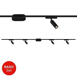 Obrázek pro produkt Startovací sada lištový systém nízké napětí 200 cm, 2x 48V lišta, 4 LED spoty, s trafem, černá - BRILO