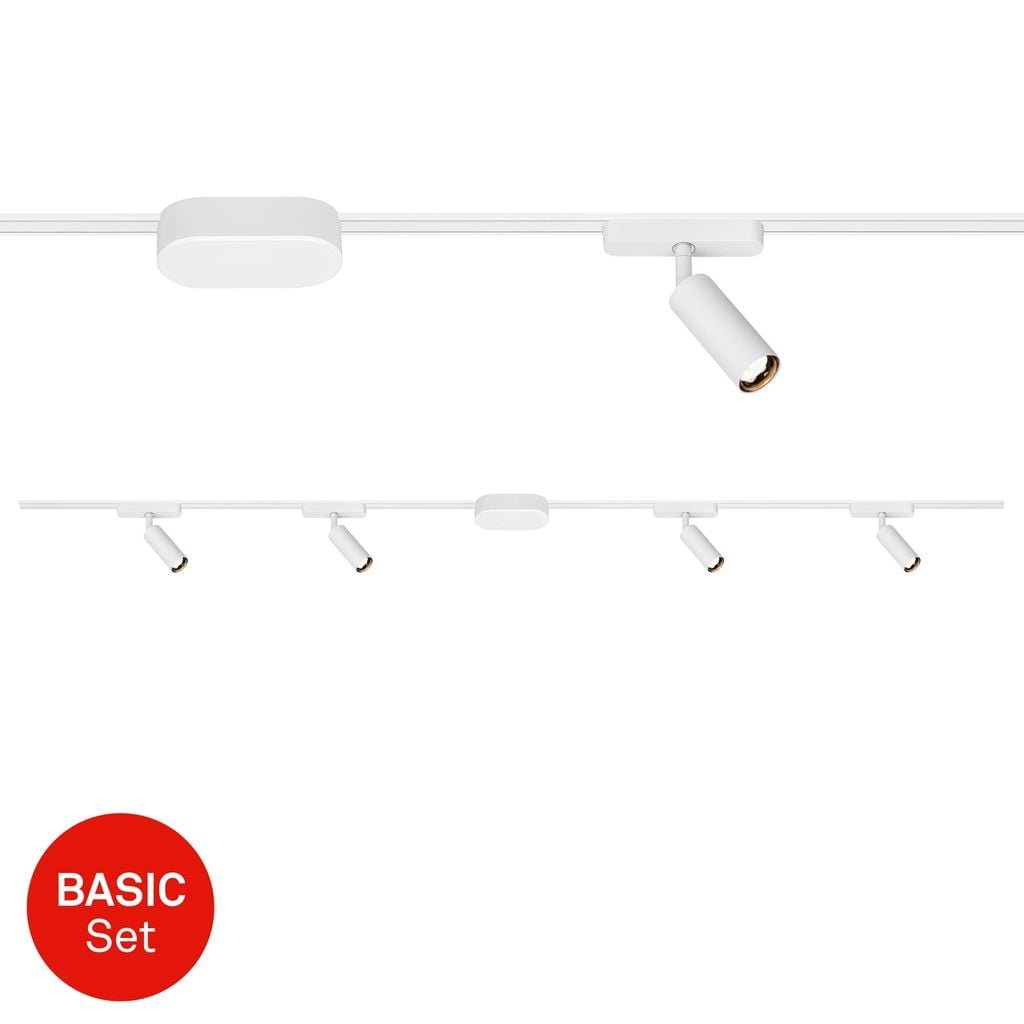 BRILO 8025046 Startovací sada lištový systém nízké napětí 200 cm, 2x 48V lišta, 4 LED spoty, s trafem, bílá - BRILO