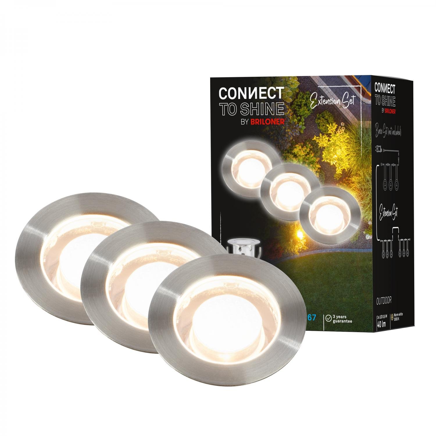 BRI 3915032 CONNECT TO SHINE prodlužovací sada Padouk 3ks LED zapuštěných svítidel do země, IP67 - BRILONER