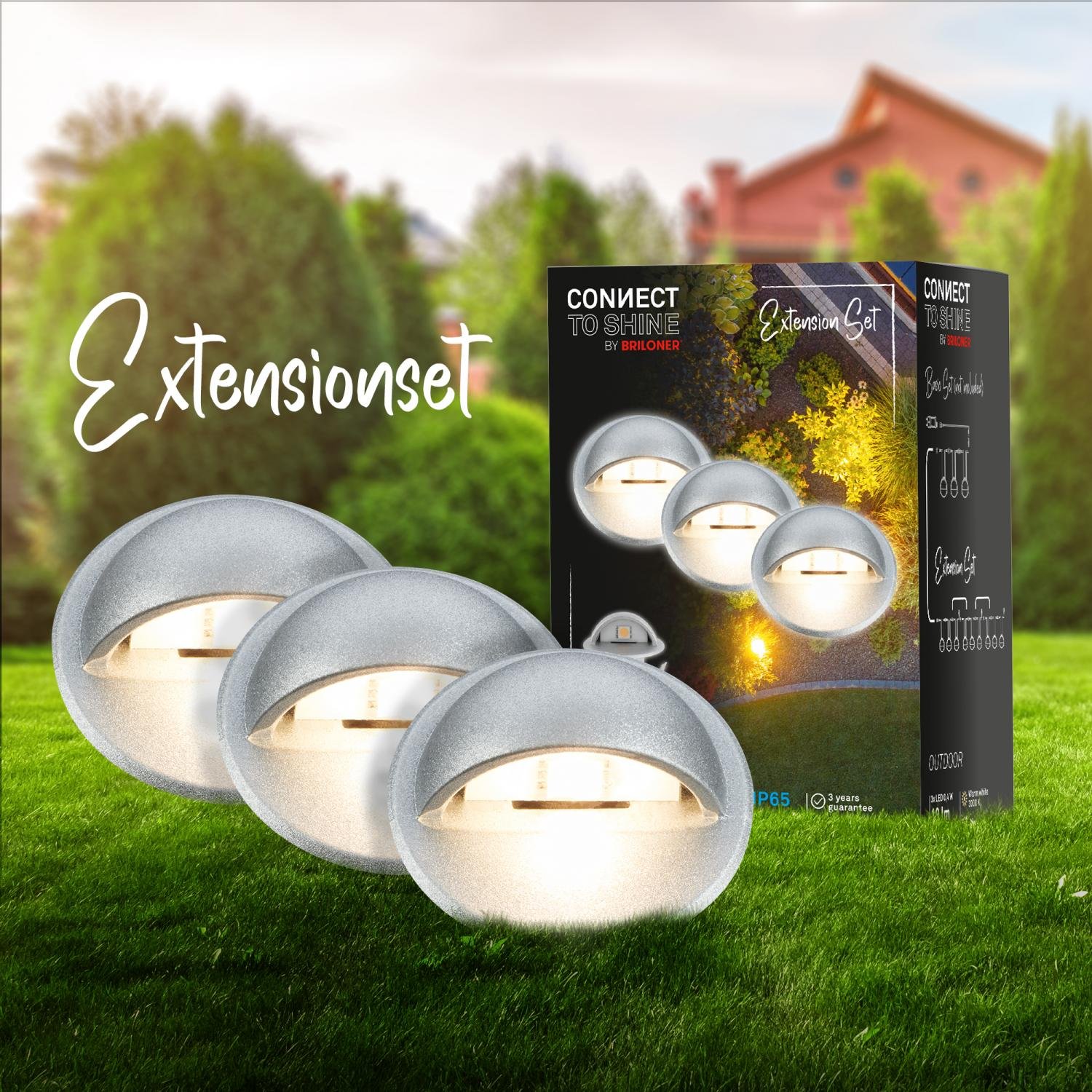 BRI 3923034 CONNECT TO SHINE prodlužovací sada Teak 3ks LED zapuštěných svítidel do země, IP65 - BRILONER