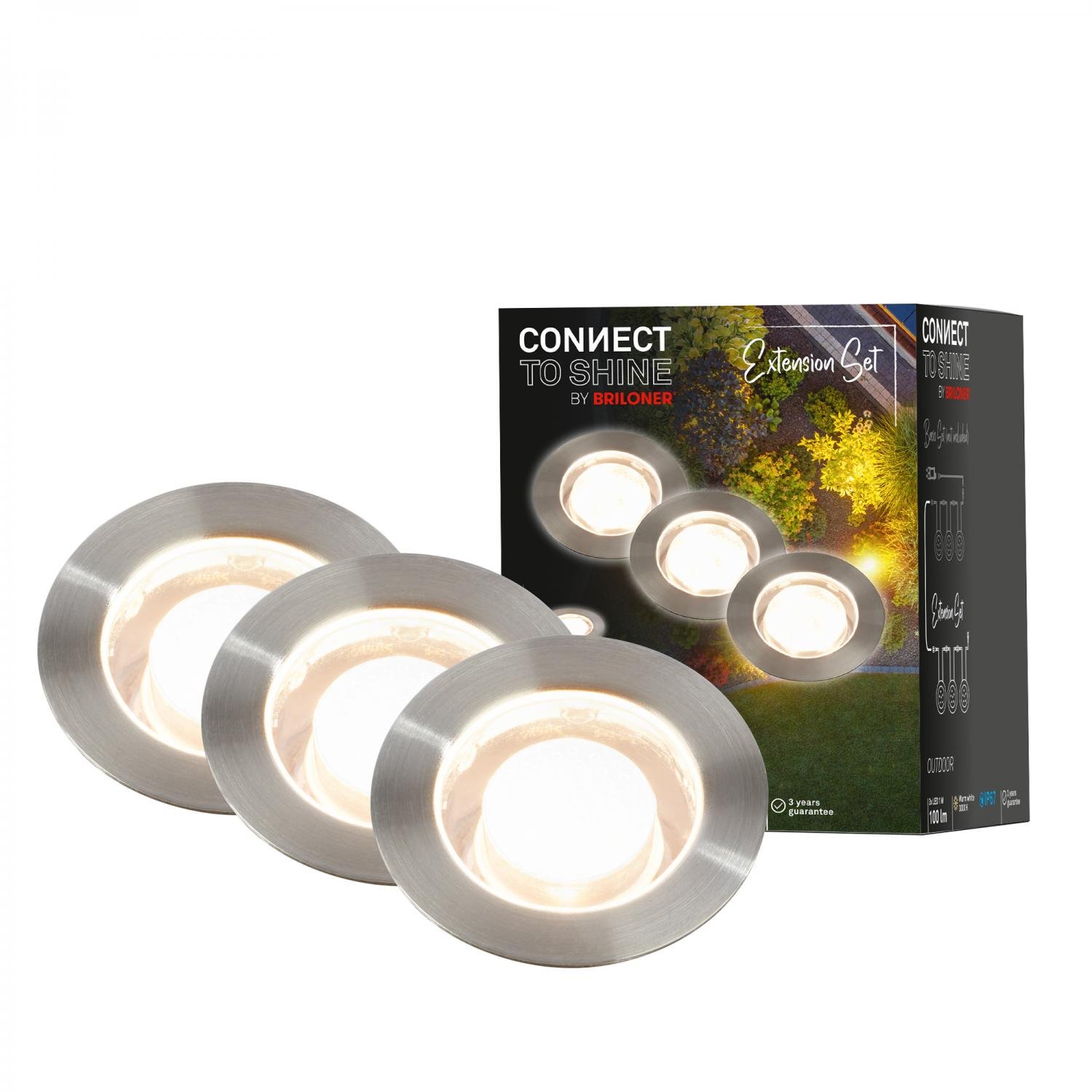 BRI 3917032 CONNECT TO SHINE prodlužovací sada Tilia 3ks LED zapuštěných svítidel do země, IP67 - BRILONER (obrázek 3)