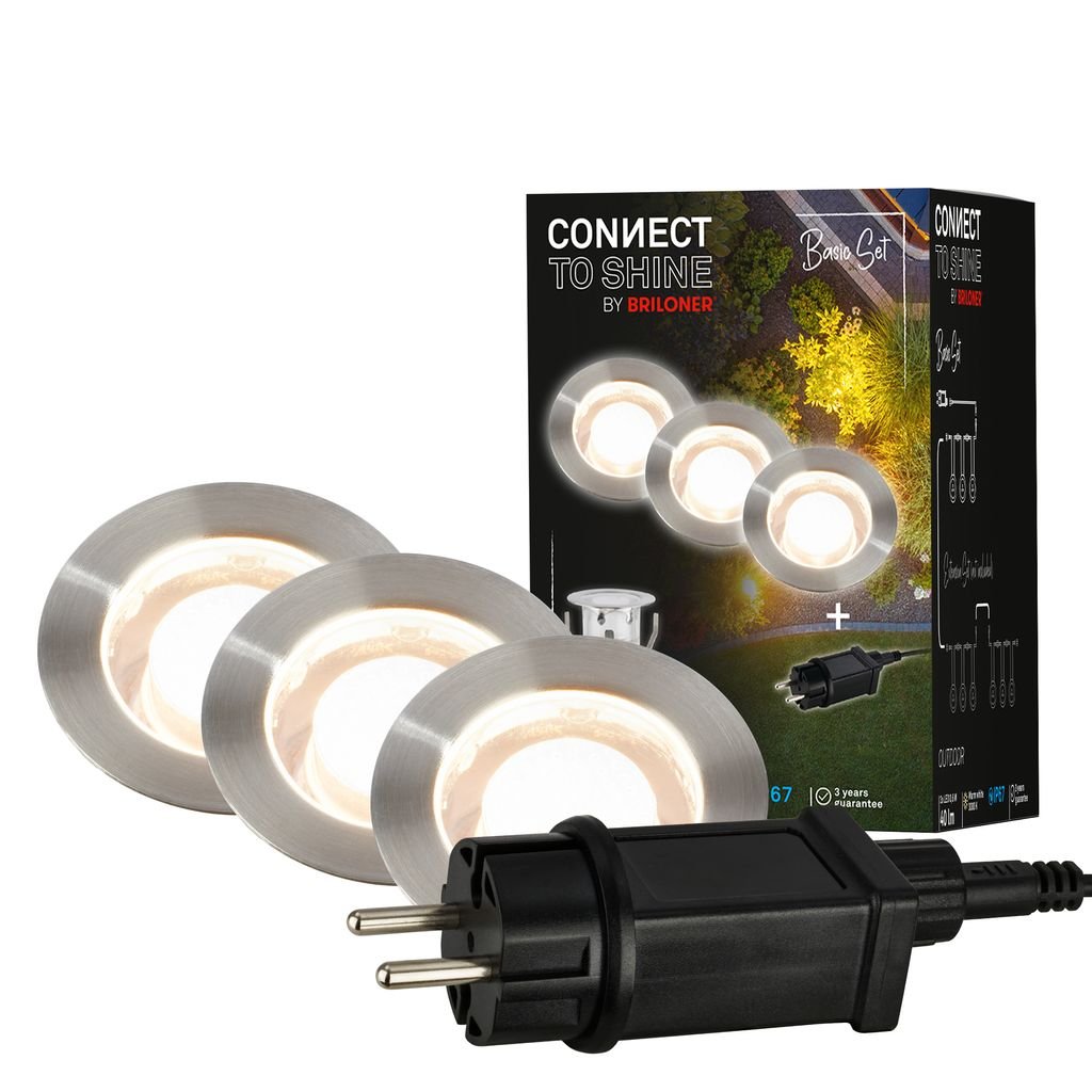 BRI 3912032 CONNECT TO SHINE startovací sada Kebony 3ks LED zapuštěných svítidel do země pr.30mm, IP67 - BRILONER