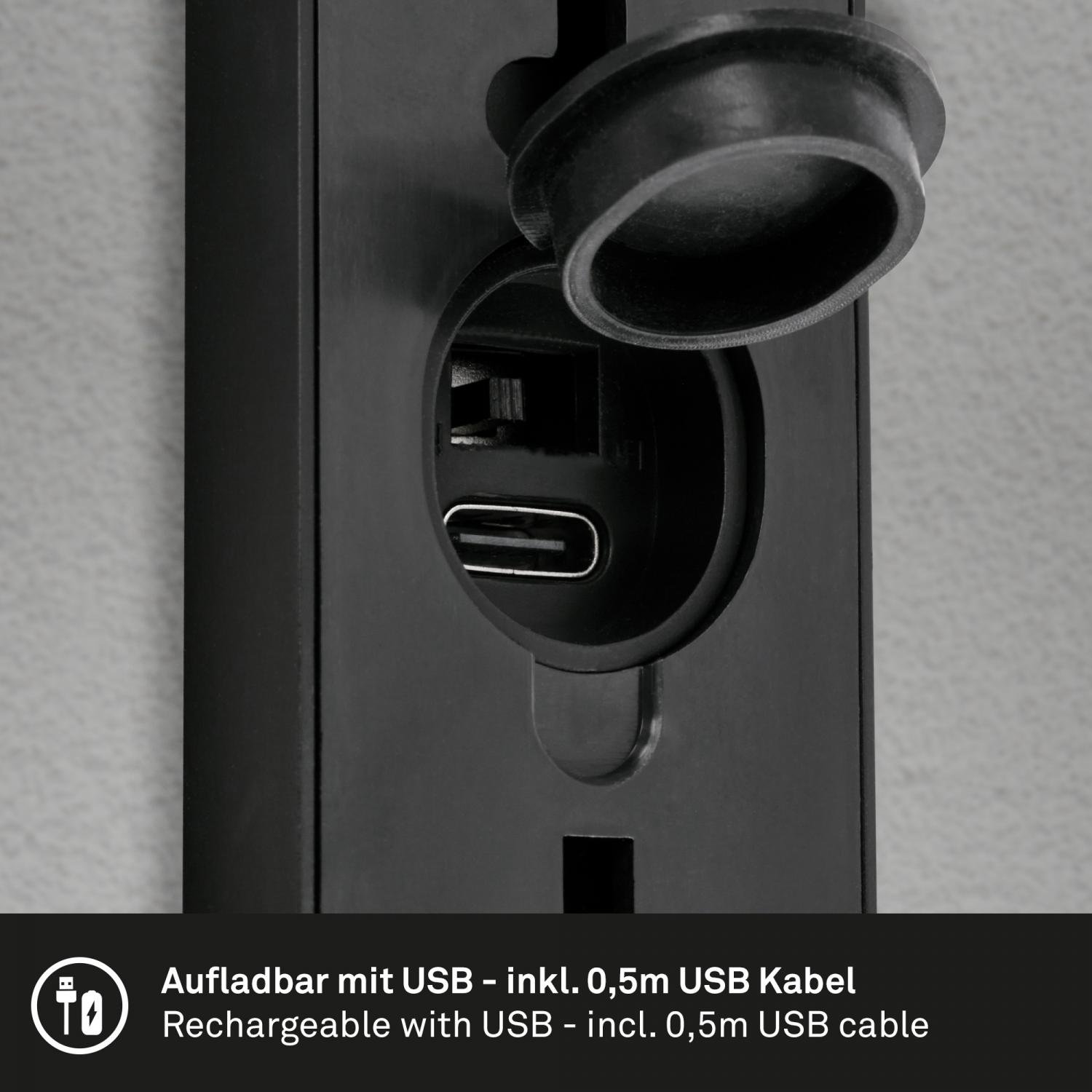 BRI 3786015 Lima LED venkovní nástěnné svítidlo, nabíjecí, 3 krokový dotykový stmívač, časovač, černé - BRILONER (obrázek 4)