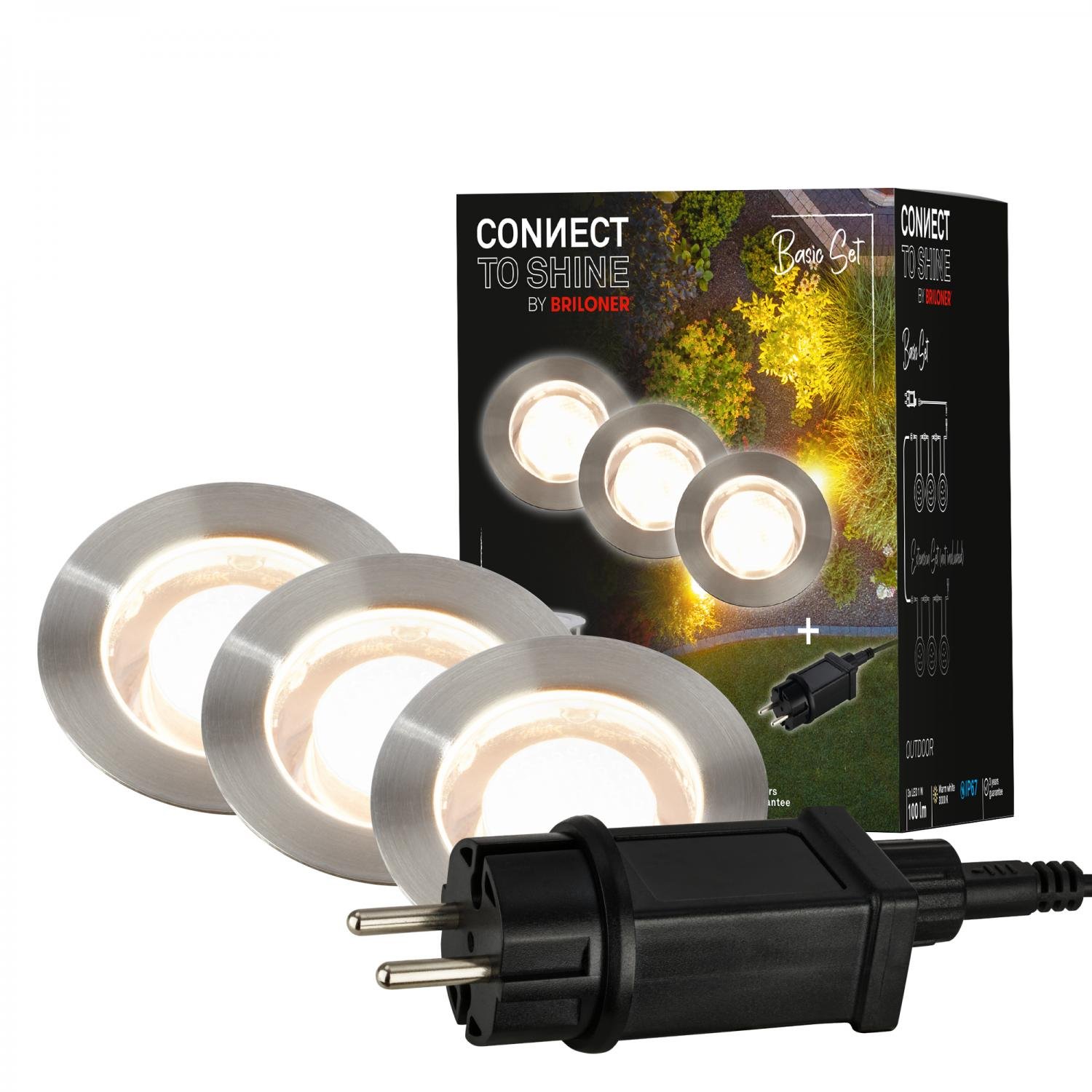 BRI 3914032 CONNECT TO SHINE startovací sada Padouk 3ks LED zapuštěných svítidel do země, IP67 - BRILONER