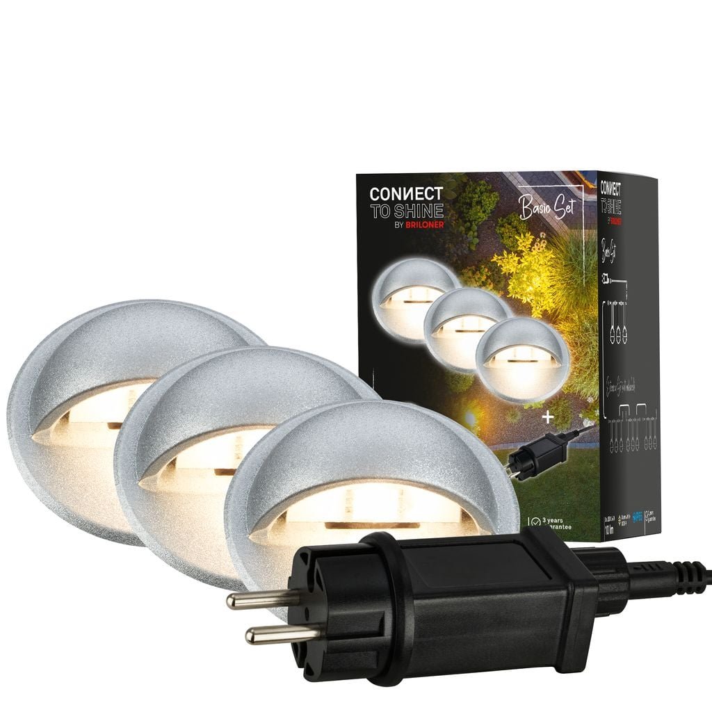 BRI 3922034 CONNECT TO SHINE startovací sada Teak 3ks LED zapuštěných svítidel do země, IP65 - BRILONER