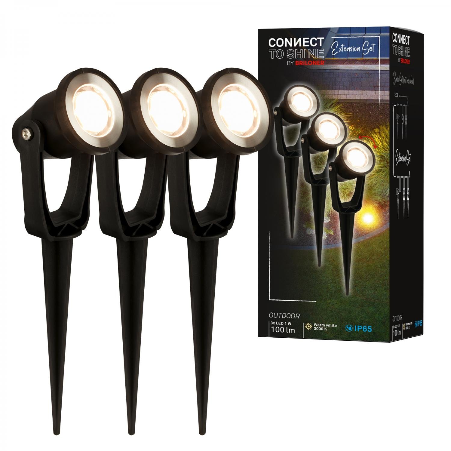 BRI 3919035 CONNECT TO SHINE prodlužovací sada Lilis sada 3ks LED zahradních bodových svítidel, IP65 - BRILONER