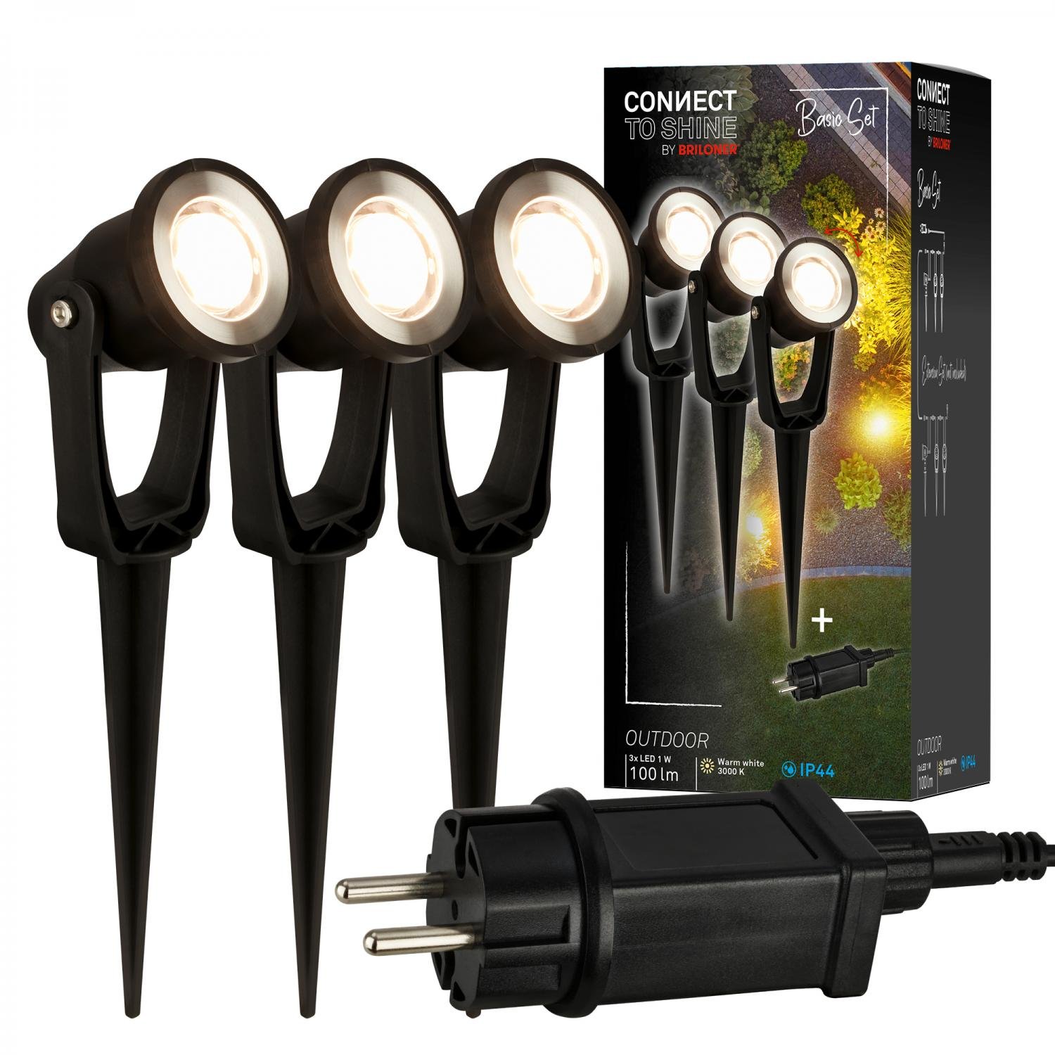 BRI 3918035 Startovací sada Lillis – CONNECT TO SHINE, 3ks bodových svítidely, IP65, černá - BRILONER