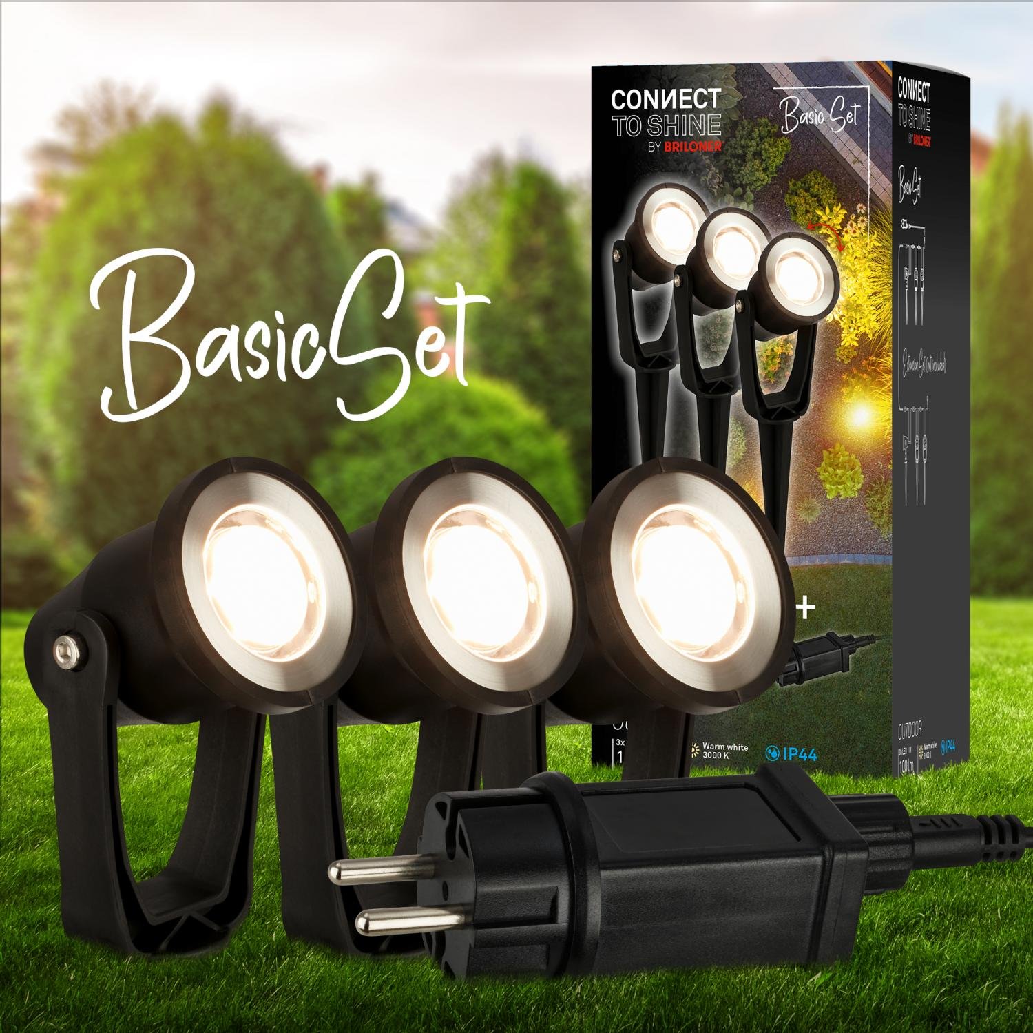 BRI 3918035 Startovací sada Lillis – CONNECT TO SHINE, 3ks bodových svítidely, IP65, černá - BRILONER