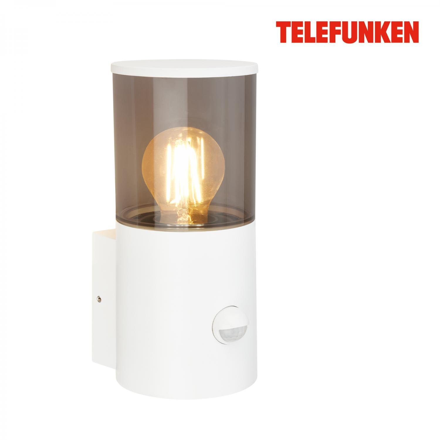TF 322306TF TELEFUNKEN venkovní nástěnné svítidlo, pohybové čidlo, ochrana proti stříkající vodě, kouřové sklo, bílé - BRILONER