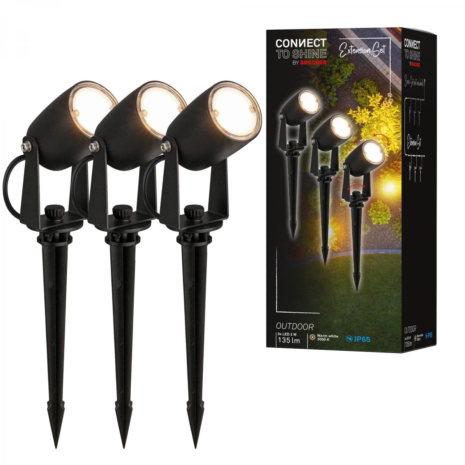 BRI 3928035 CONNECT TO SHINE prodlužovací sada Iris sada 3ks LED zahradních bodových svítidel, IP65 - BRILONER