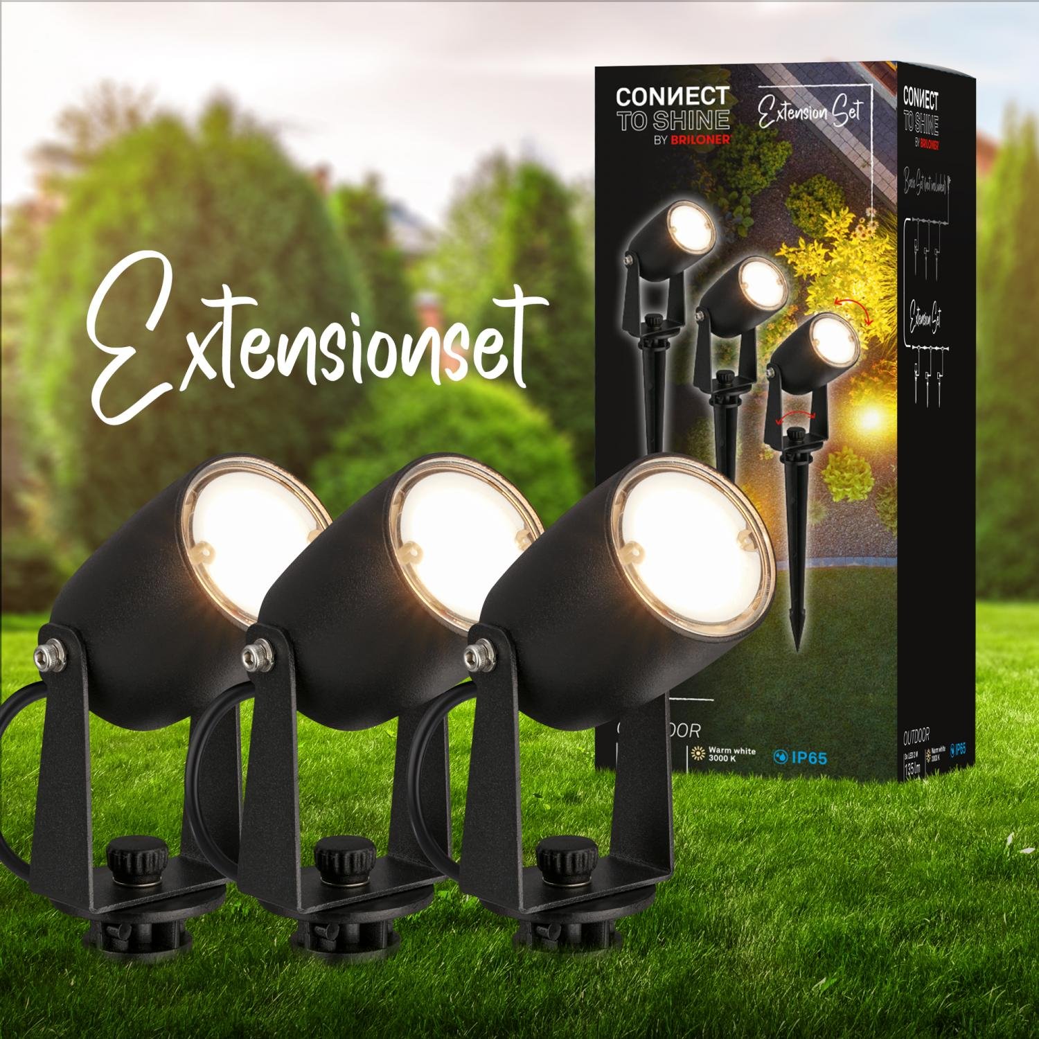 BRI 3928035 CONNECT TO SHINE prodlužovací sada Iris sada 3ks LED zahradních bodových svítidel, IP65 - BRILONER