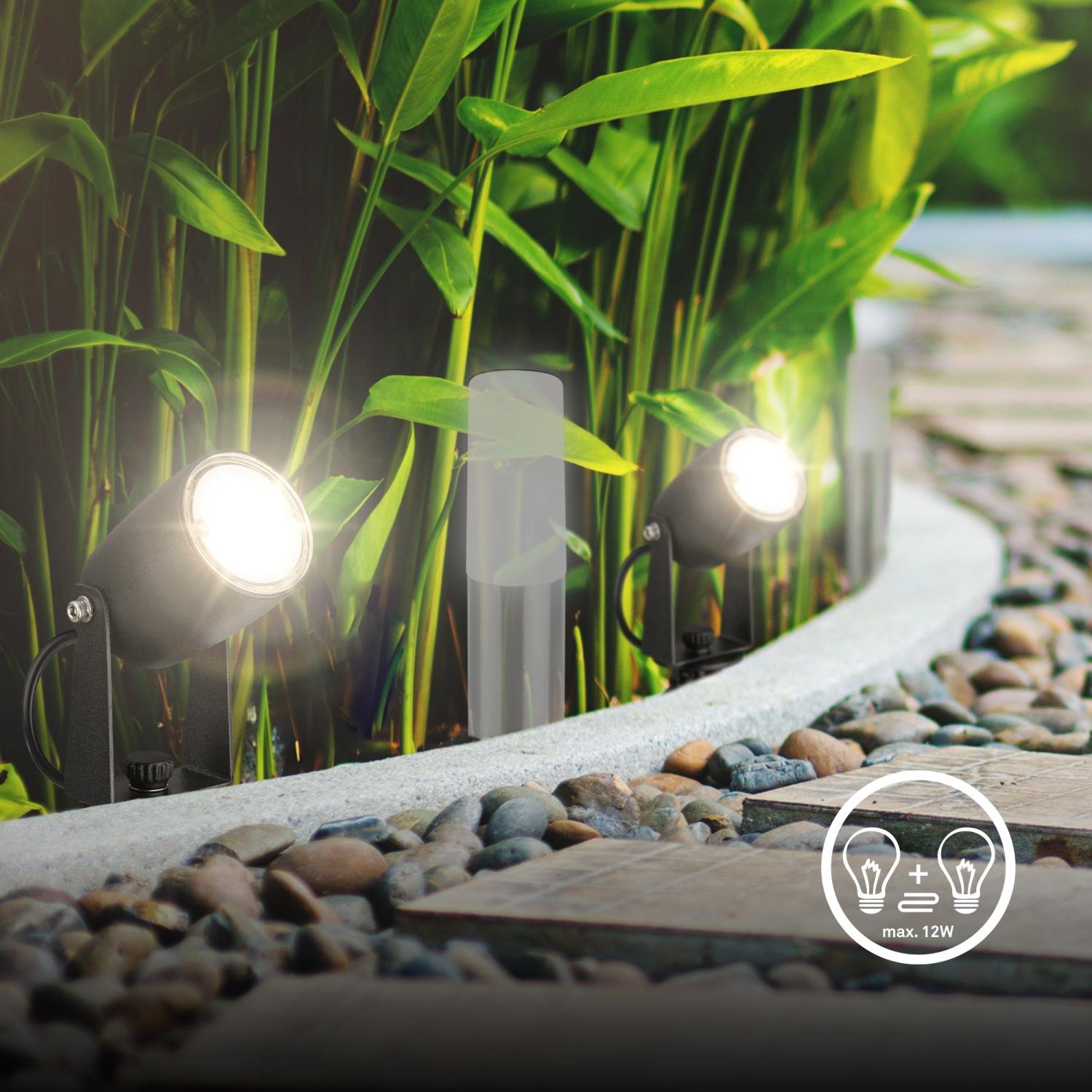 BRI 3927035 CONNECT TO SHINE startovací sada 12V zahradní osvětlení - trafo, 3x LED bodové svítidlo se zápichem, nastavitelné, IP65, černá - BRILONER (obrázek 4)