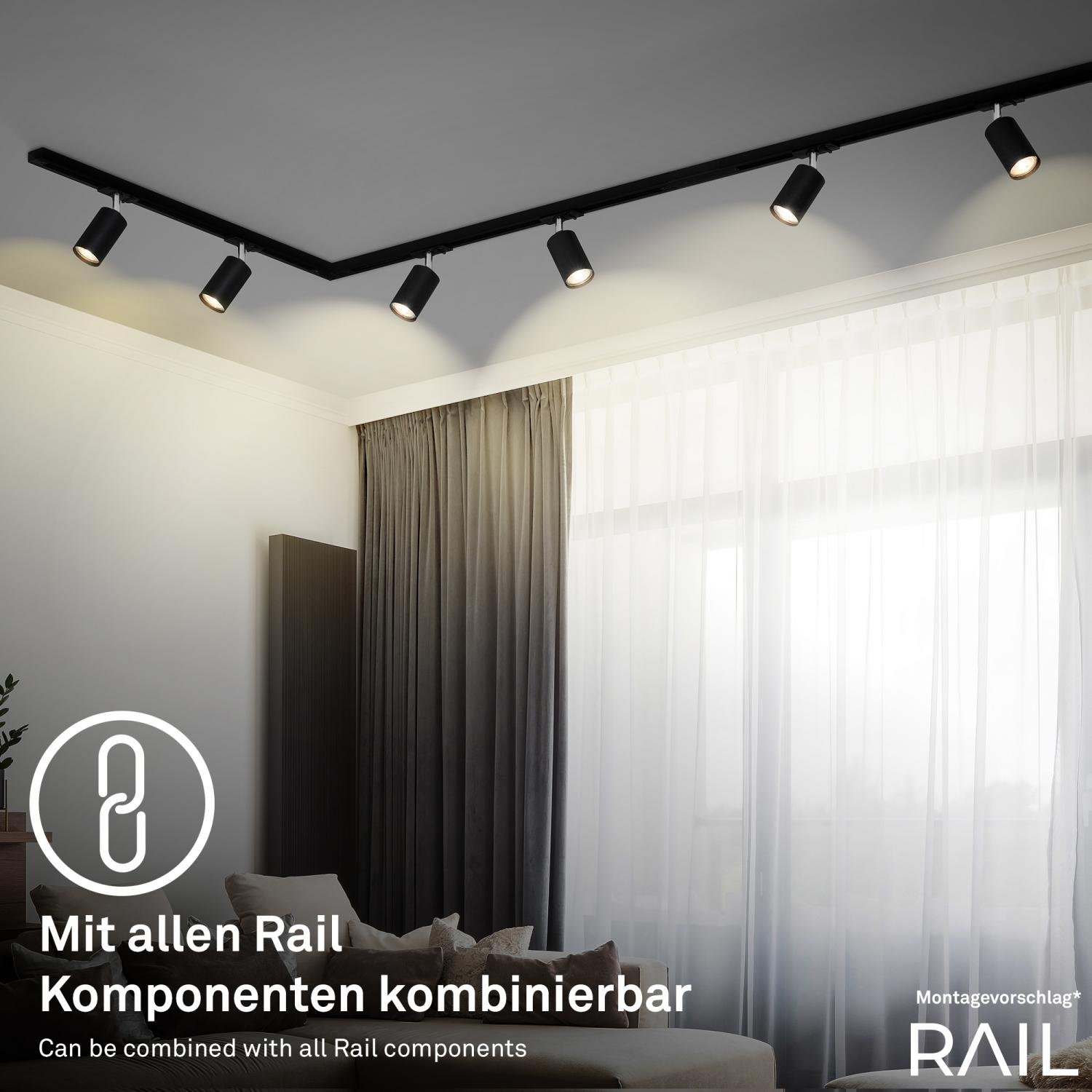 BRILO 8015045 1-fázový lištový systém, kompletní sada, 4x GU10 závěsná svítidla, černá - BRILO (obrázek 6)