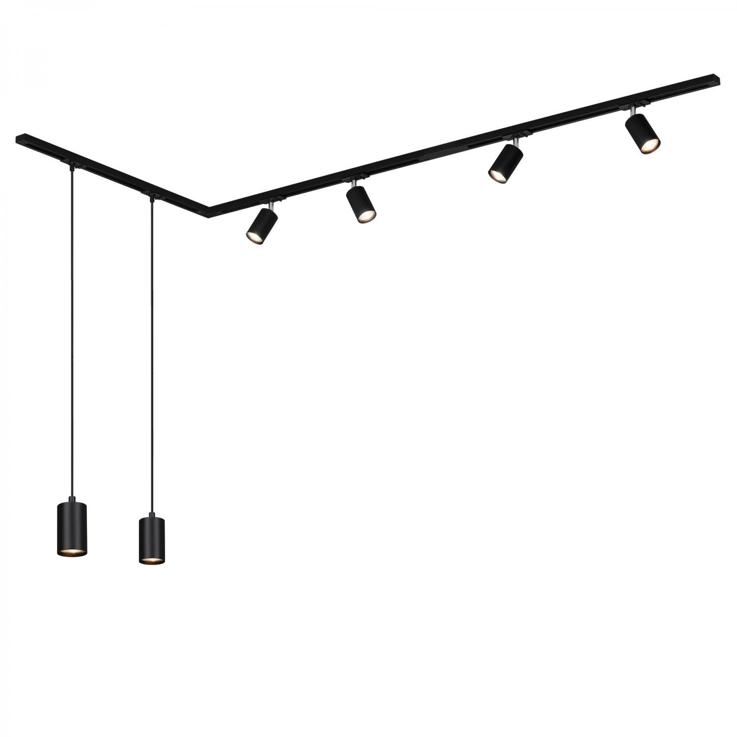 BRILO 8014065 1-fázový lištový systém, 4x GU10 spoty, 2x GU10 závěsná svítidla, do L, černá - BRILO