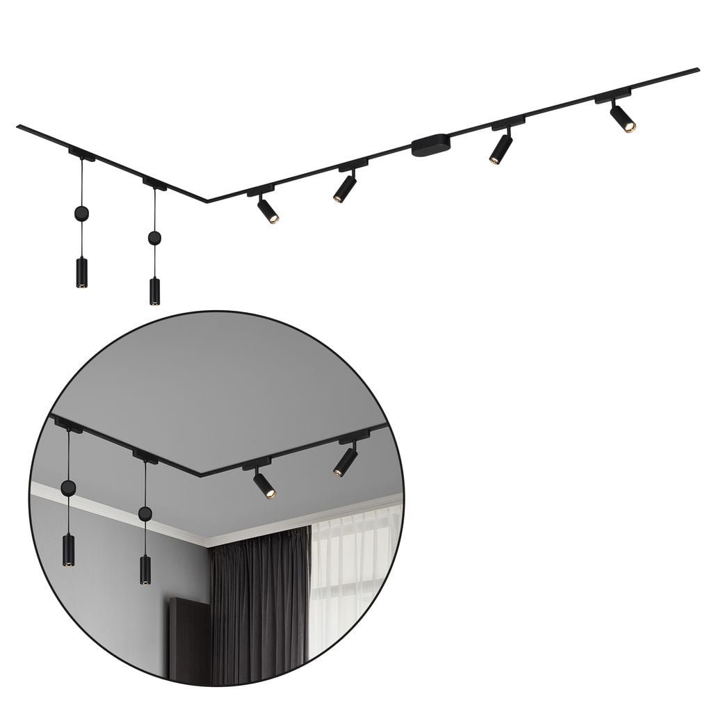 BRILO 8035065 Luxtrail lištový systém, 4x LED spoty, 2x LED závěsná svítidla, do L, černá - BRILO