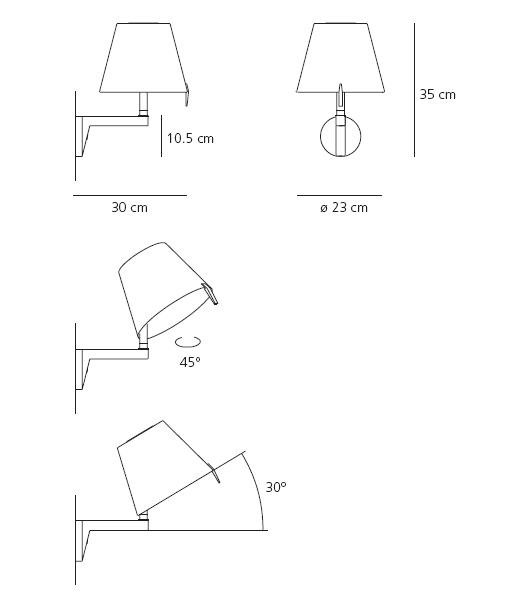AR 0721010A Nástěnné svítidlo Melampo s vypínačem šedá 1x60W - ARTEMIDE (obrázek 2)