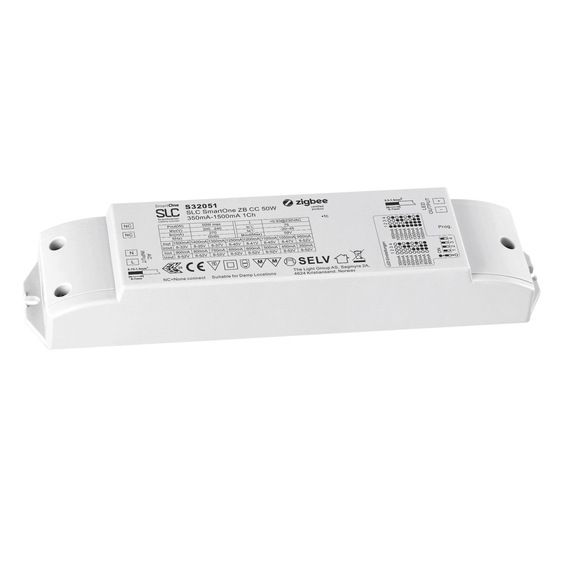 SLC S32051 SmartOne Driver CC 1CH 350-1500mA Mono 50W Zigbee/PushDim IP20 - TLG