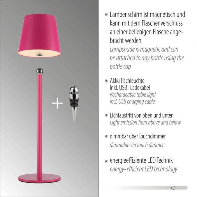 LD 19251-87 Nabíjecí svítidlo na láhev, s přídavnou nohou, růžová, 3000K - JUST LIGHT (obrázek 3)