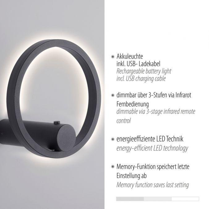 LD 18280-13 LED nástěnné svítidlo antracit stmívatelné dálkovým ovladačem paměťová funkce, 3000K - JUST LIGHT (obrázek 3)