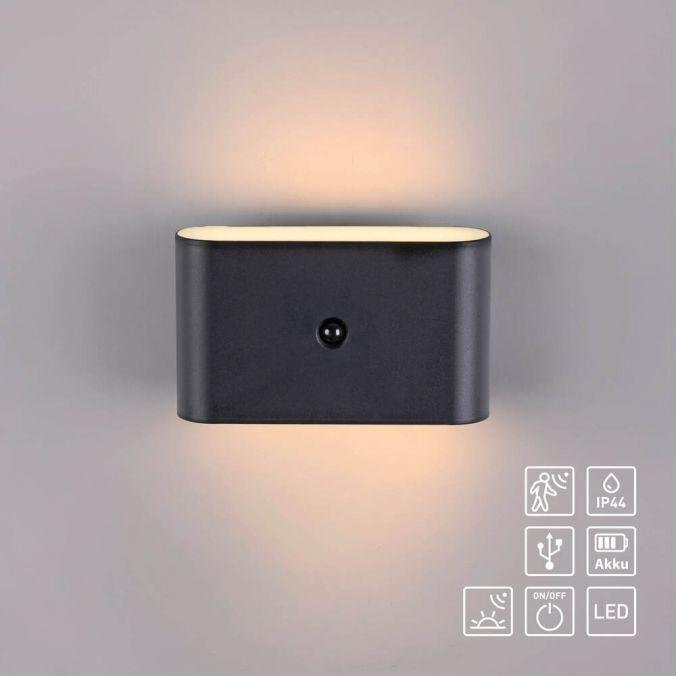 LD 19475-18 LED nástěnné svítidlo na baterie AKKU-ZIDDY, černá, pohybové čidlo, nabíjecí, 3000K - JUST LIGHT (obrázek 9)