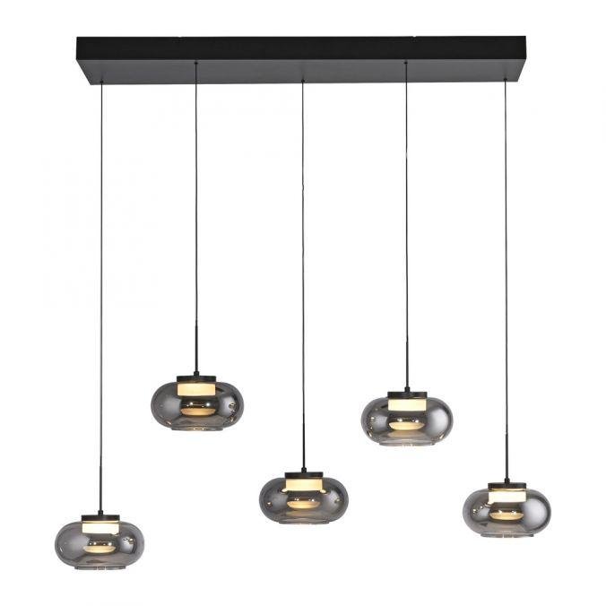 Levně LD 15473-18 Kolekce Schöner Wohnen závěsné svítidlo SIA černá, 5-ramenné, kouřové sklo, stmívatelné, SimplyDim, 3000K - JUST LIGHT