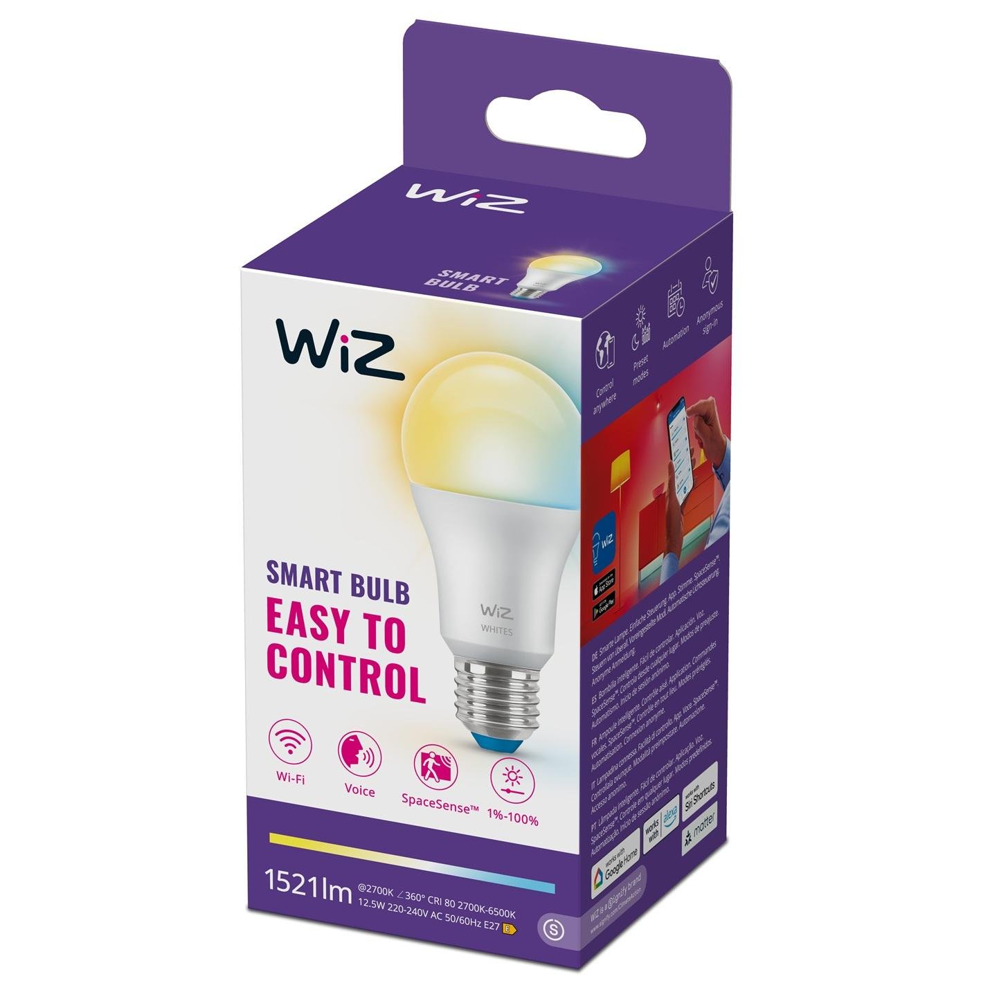 PH 8720169078901 WiZ LED žárovka Easy to control A60 E27, 100W, 2200-6500K, 827-65 TW - PHILIPS