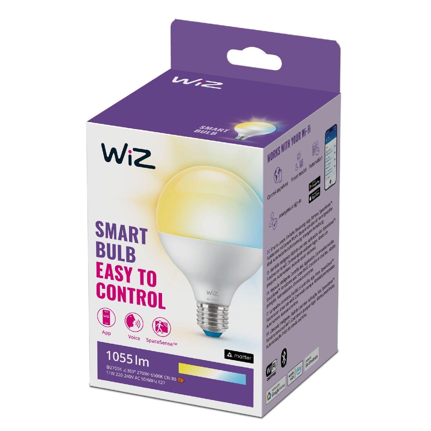 PH 8720169076884 WiZ LED žárovka E27 G95 Globe 11W 1055lm 2700-6500K CRI80 IP20, stmívatelná - PHILIPS