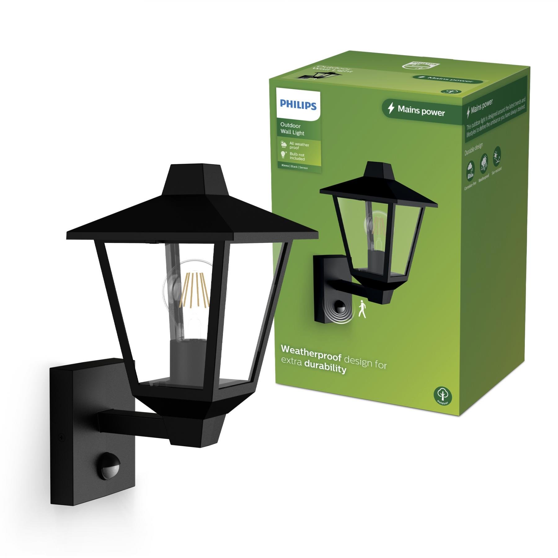 Levně PH 8720169351417 WA UP Kinno venkovní nástěnné svítidlo E27, 25 W, IP44, bez žárovky, černá - PHILIPS