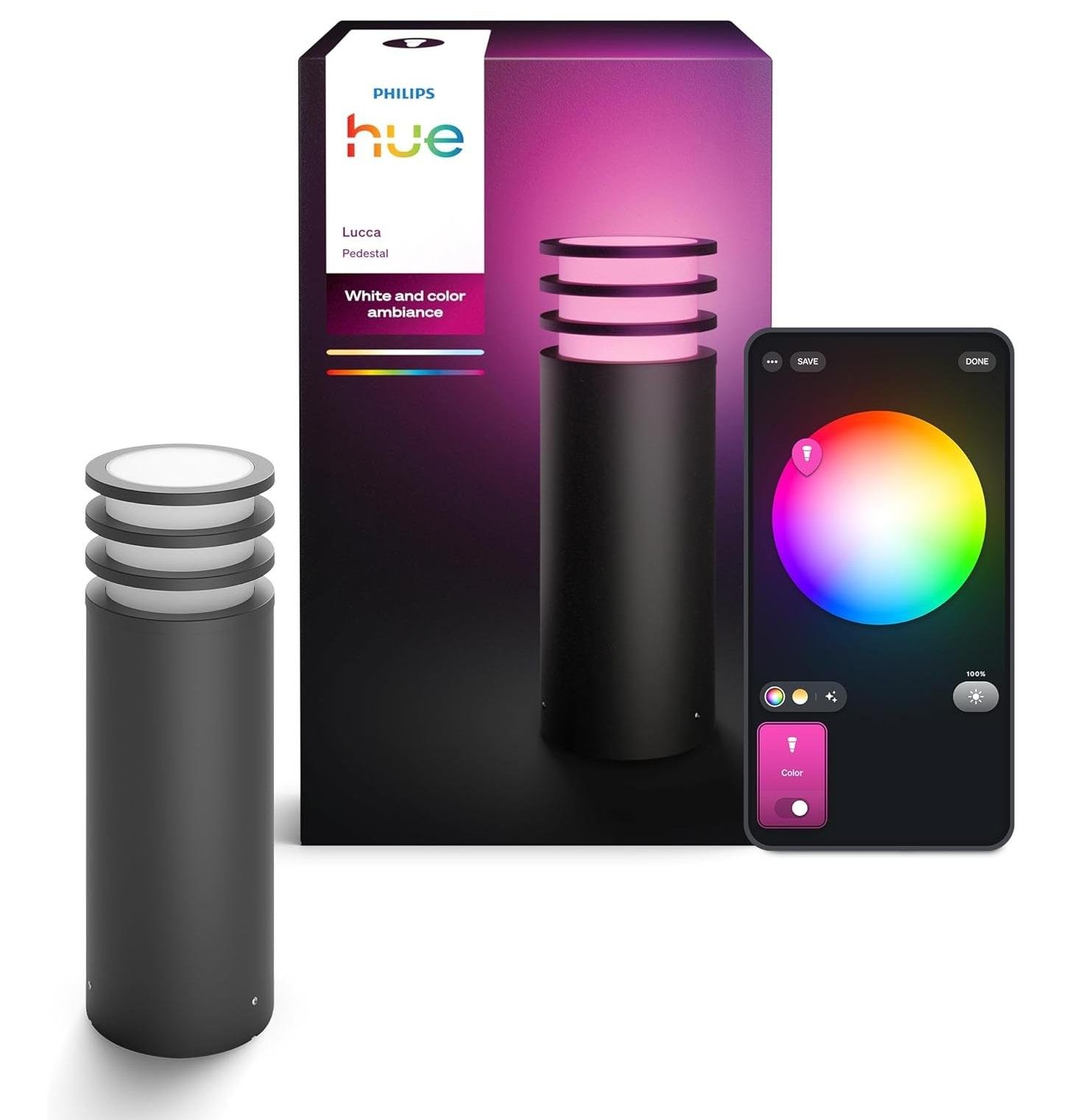Levně PH 8721103118691 Hue Lucca venkovní podstavcové LED svítidlo A60 WCA antracit 1000-20000K RGB - PHILIPS