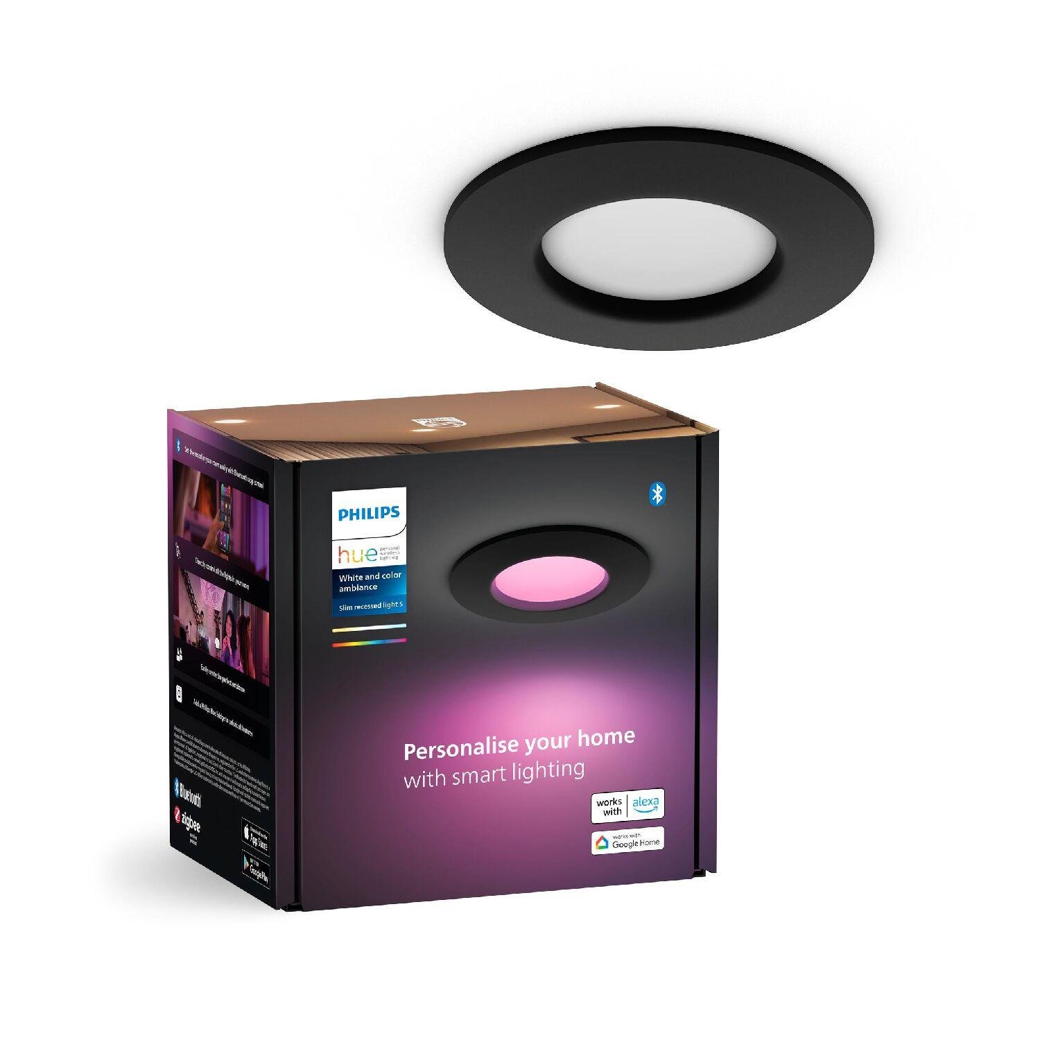 PH 8720169264151 Hue WCA Slim koupelnové zápustné svítidlo LED 8,3W 790lm 2200-6500K RGB 9cm kulaté IP44, černé - PHILIPS