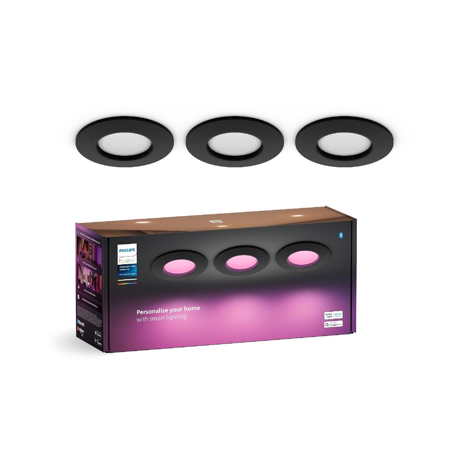 Levně PH 8720169264793 Hue WCA Slim zápustné svítidlo 3x LED 8,3W 790lm 2200-6500K RGB CRI80 9cm kulaté IP44, černé - PHILIPS