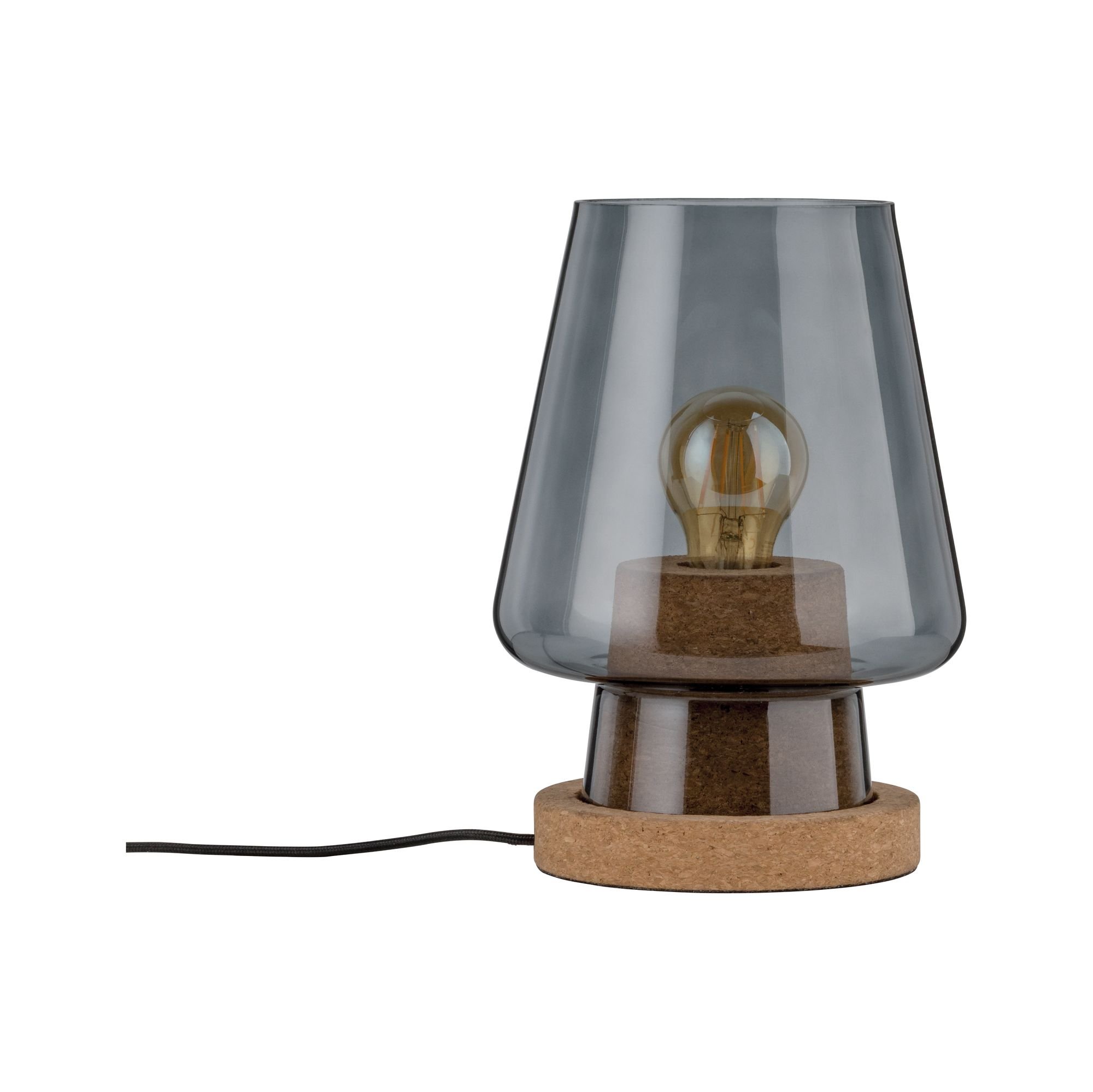 Levně P 79736X VÝPRODEJ VZORKU - Stolní lampa Iben 1-ramenné kouřové sklo/korek - PAULMANN
