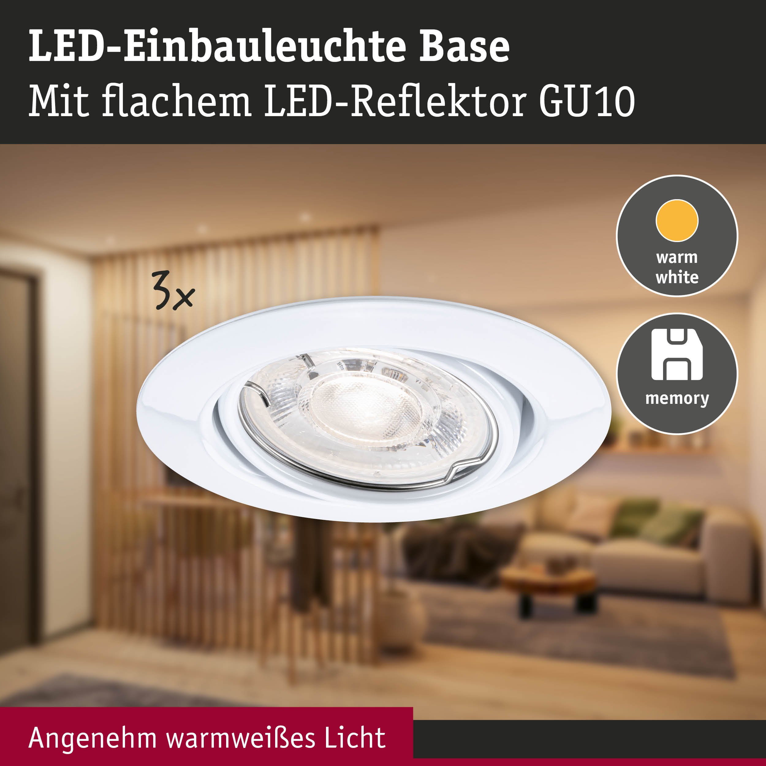 P 94952 LED vestavné svítidlo Base GU10 Flat výklopné 3x4,9W 230V stmívatelné 2700K bílá - PAULMANN (obrázek 3)