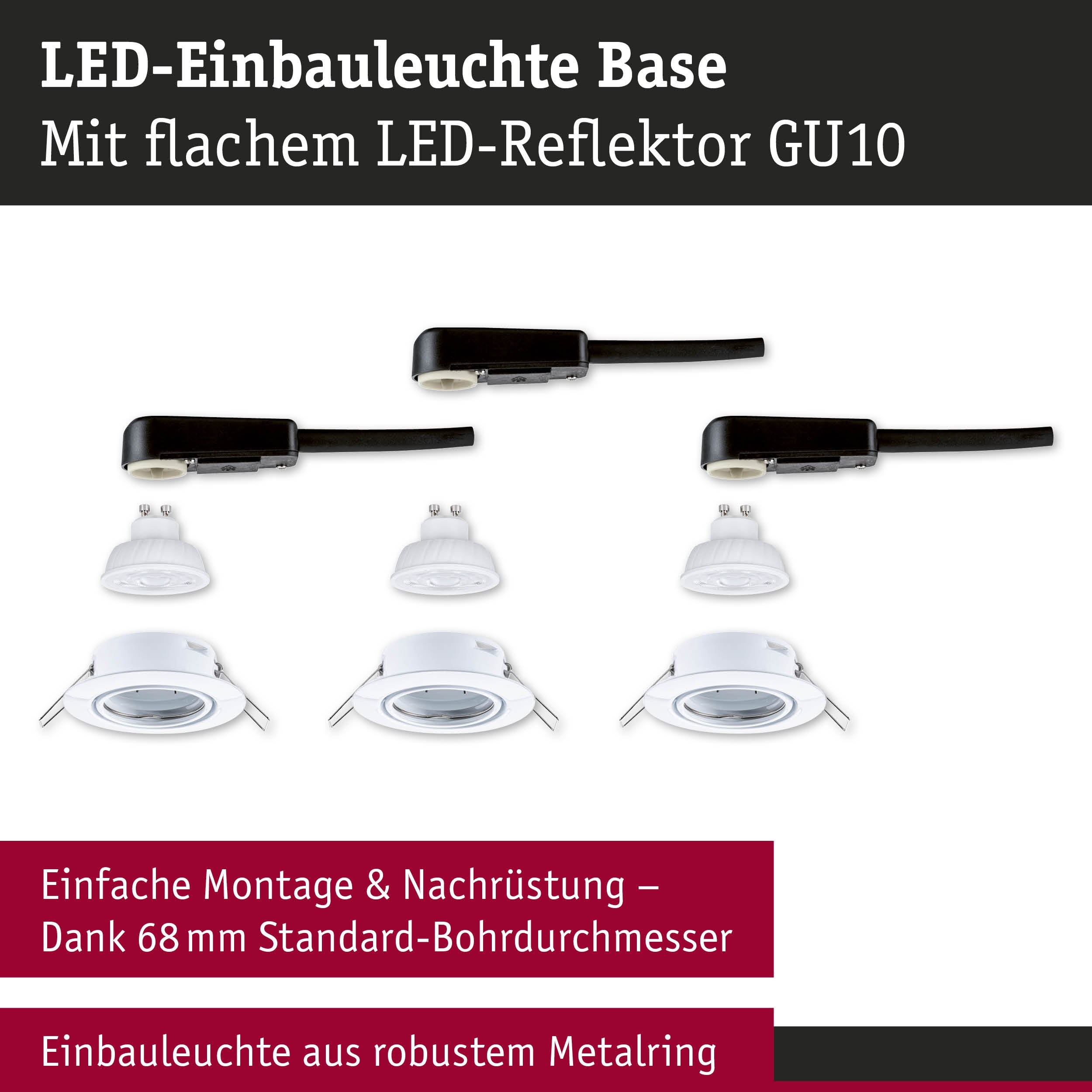 P 94952 LED vestavné svítidlo Base GU10 Flat výklopné 3x4,9W 230V stmívatelné 2700K bílá - PAULMANN (obrázek 4)