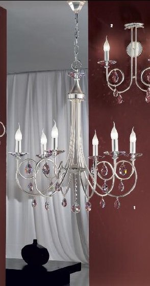 OR LU 1670/6 STŘÍBR Závěsné svítidlo matné stříbro, Swarovski závěsy, průměr 74 cm - ORION