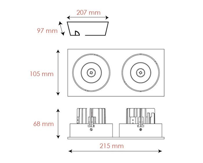 BPM 3135.01.RF.WH-WH.60.ST.9.30 Zápustné svítidlo MESEL 3135 matná bílá,2x9,3W, 3000K, 60°, 2x977lm - BPM (starý kód: 3135.W-W.D60.3K) (obrázek 2)