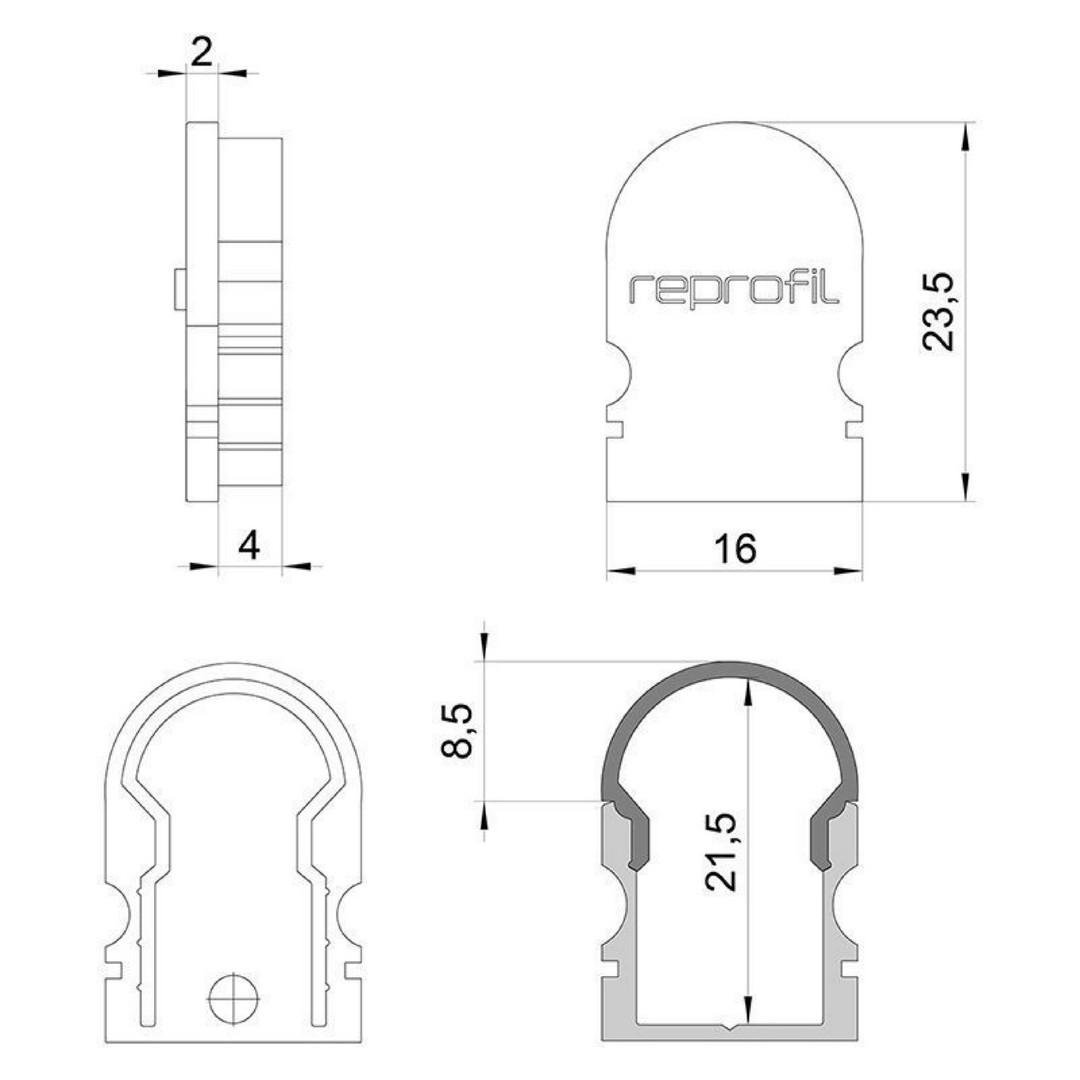 IMPR 979522 Koncovka R-AU-02-10 černá 16 mm 2 ks - DEKOLIGHT (obrázek 3)