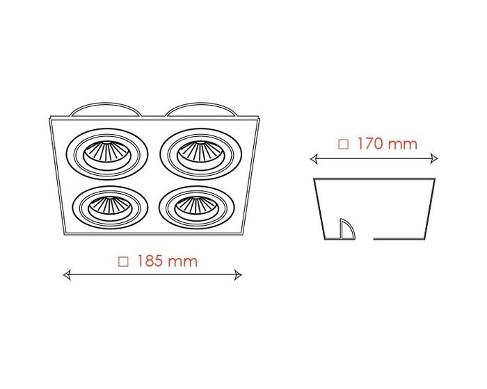 BPM 3015GU Vestavné svítidlo Aluminio Plata, kartáčovaný hliník 4x50W, 230V - BPM (obrázek 4)