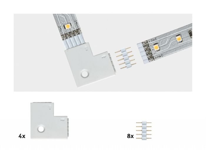 P 70616 MaxLED rohová spojka 90° bílá 4ks v balení vč. 8 zásuvných spojek - PAULMANN