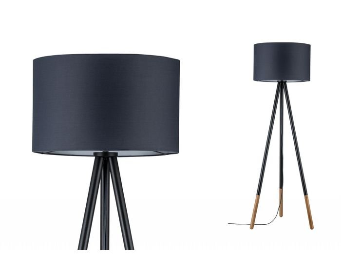 P 79633 Stojací lampa Neordic Rurik látkové stínidlo šedé / dřevo - PAULMANN