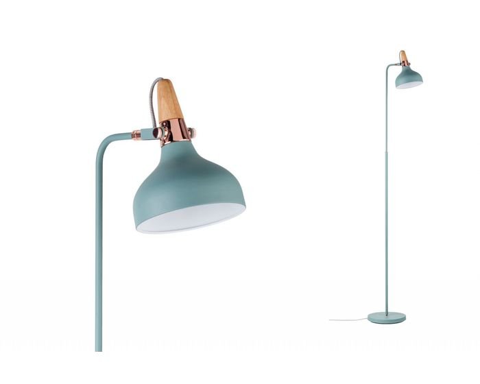 P 79654 Stojací lampa Neordic Juna zelená / měď / dřevo - PAULMANN