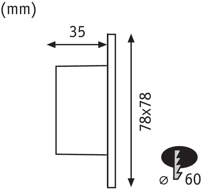 P 92922 Zápustné svítidlo Wand hranaté do krabičky KU68 1,7W 100lm 230V - PAULMANN (obrázek 2)