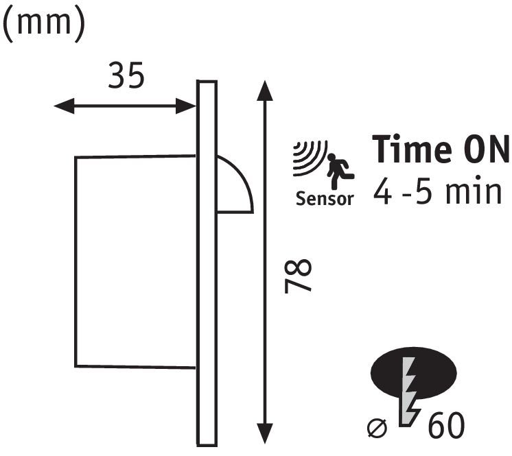 P 92925 Zápustné svítidlo Wand kulaté se senzorem do krabičky KU68 1,7W 100lm 230V - PAULMANN (obrázek 5)