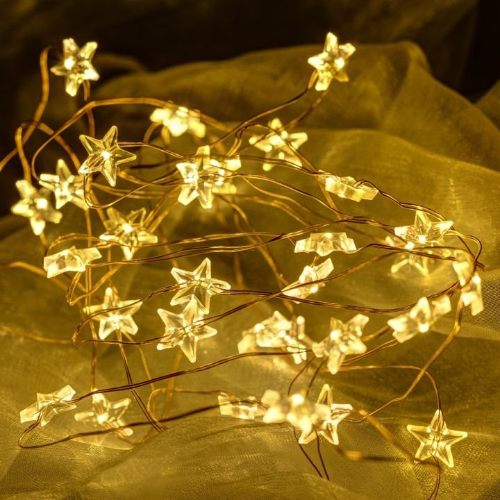 DecoLED LED světelný řetěz na baterie - hvězdičky, teple bílá, 40 diod, 3,4 m