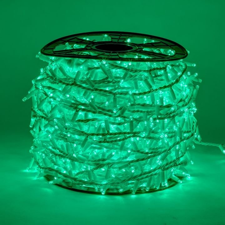 decoLED LED světelný řetěz - 100m, 2000 zelených diod, bílý kabel