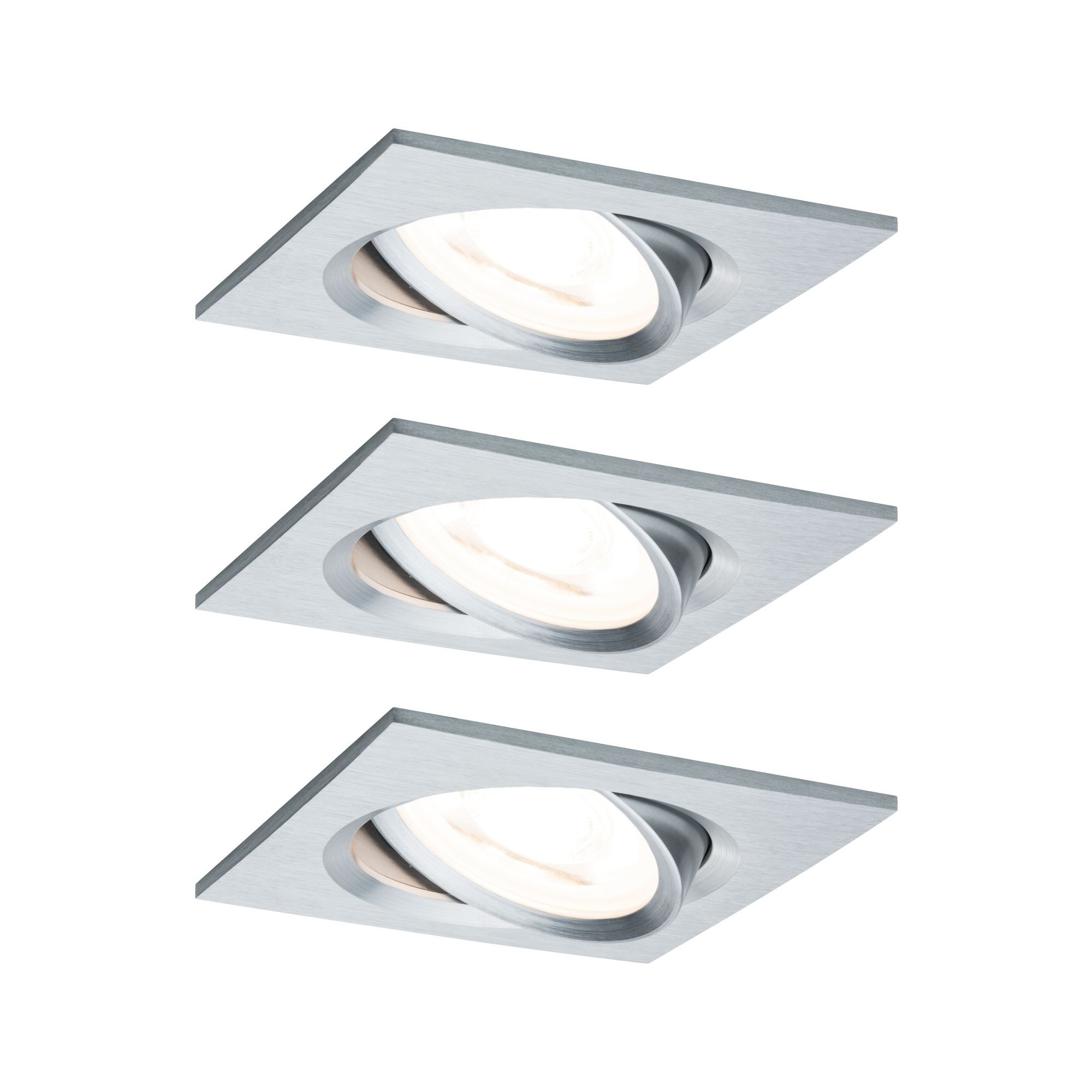 P 93474 Vestavné svítidlo LED Nova hranaté 3x6,5W GU10 hliník broušený nastavitelné 3-krokové-stmívatelné - PAULMANN