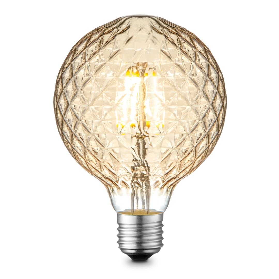 Leuchten Direkt Filam. LED žárovka E27, G95, 399lm, 2700K, 4W, jantar. křišťál