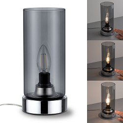 Obrázek pro produkt Stolní lampa Pinja dotykový vypínač 1-ramenné chrom/kouřové sklo - PAULMANN