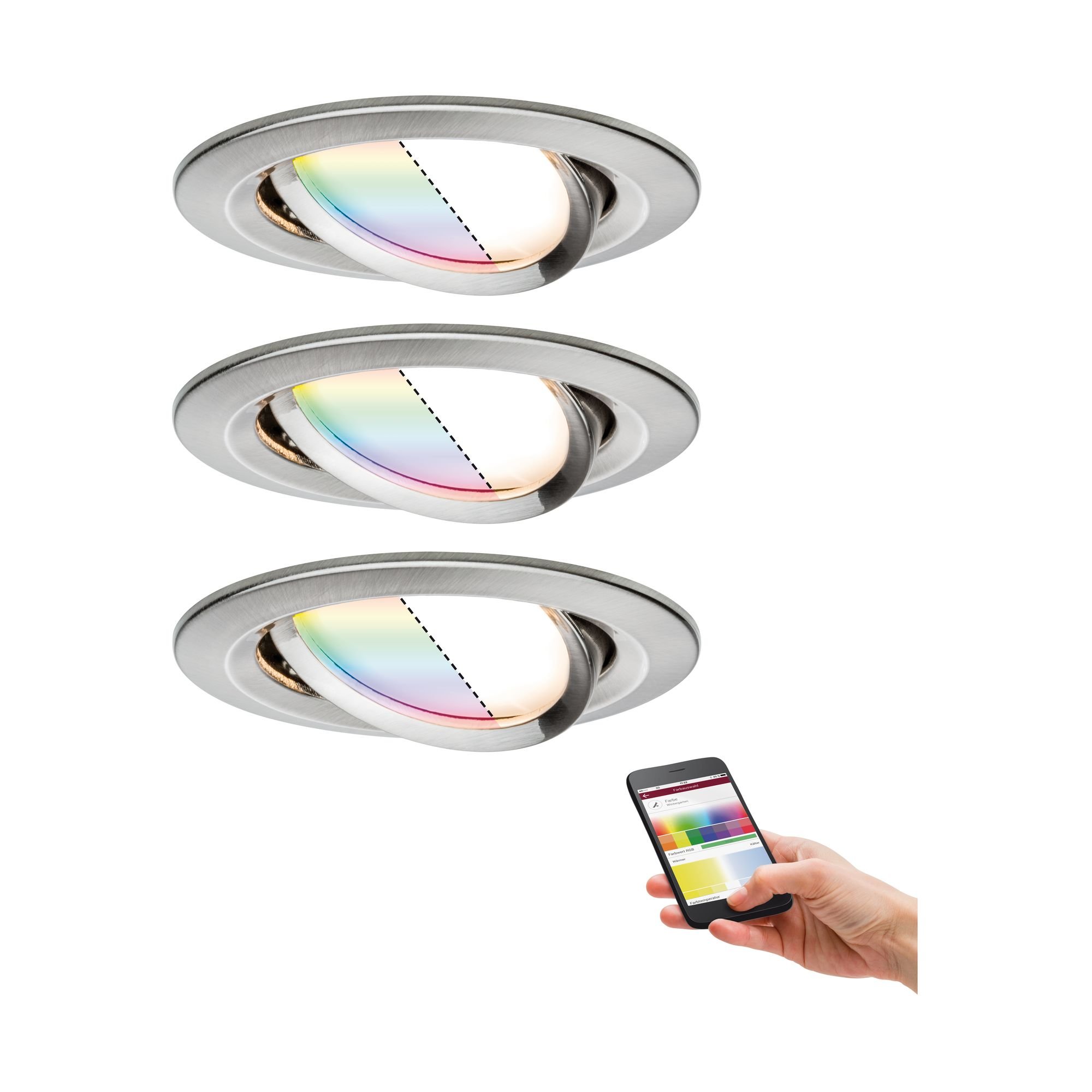 P 92965 SmartHome Zigbee vestavná svítidla sada LED Coin Nova Plus 3x3,5W RGBW kov kartáčovaný - PAULMANN